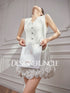 Ladies Sleeveless V-Neckline Classic Rose Decor Mini Dress